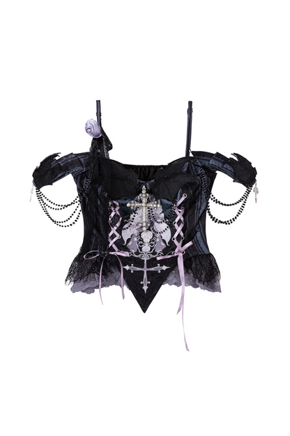 Gothic Style Dark Camisole Top + Dark Skull Skirt