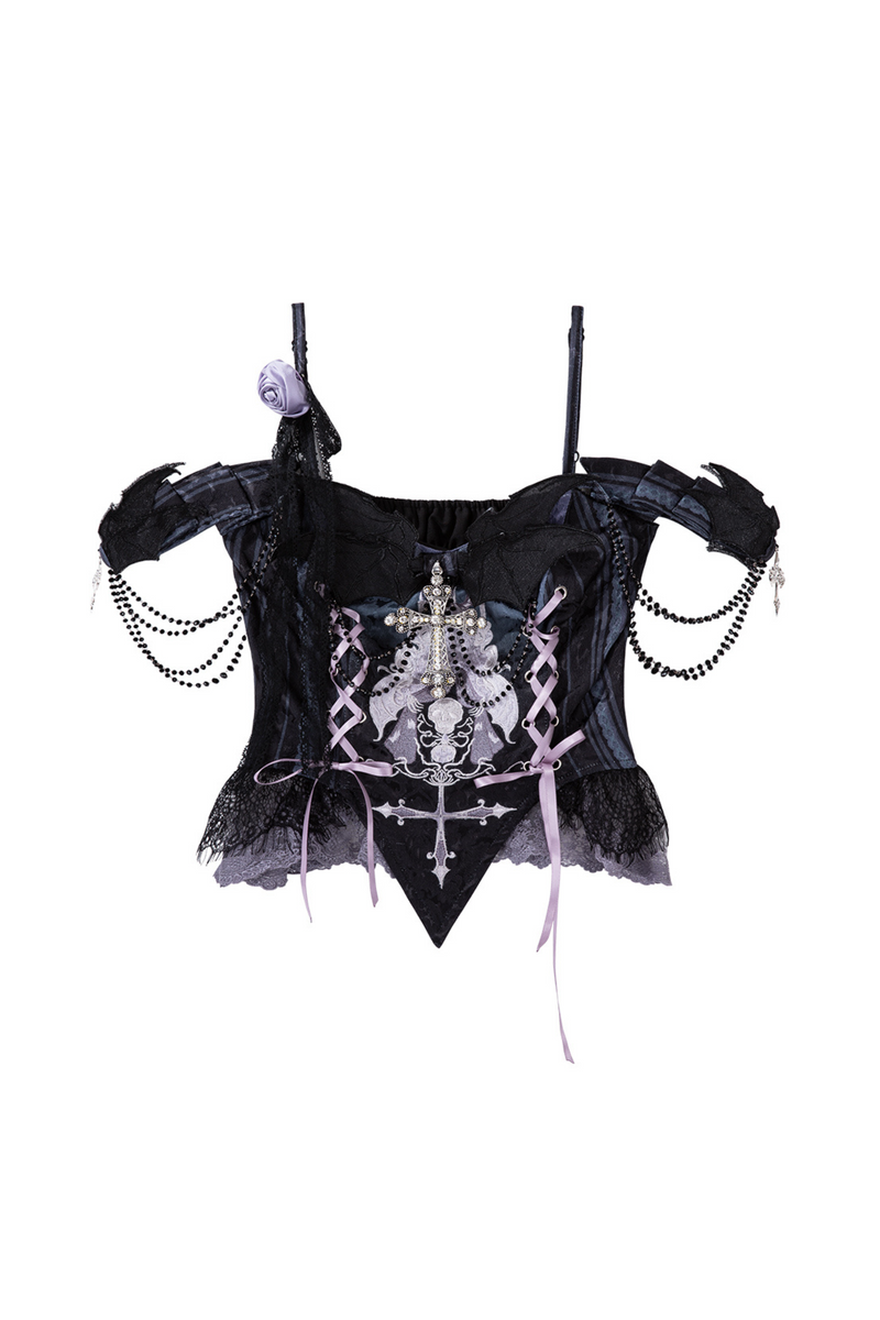 Gothic Style Dark Camisole Top + Dark Skull Skirt