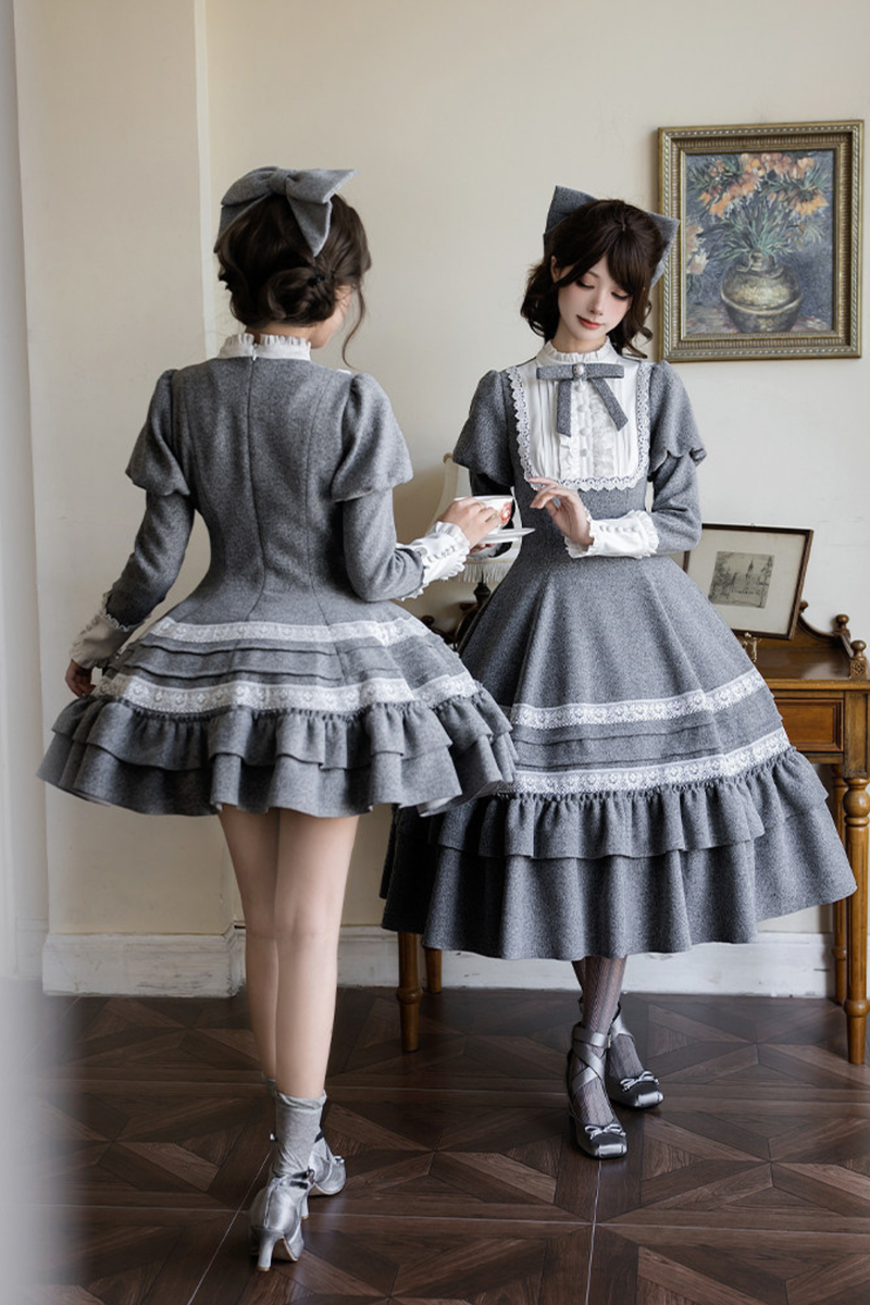 Ruffled Cape Coat + Dress + Hair Accessories + Brooch