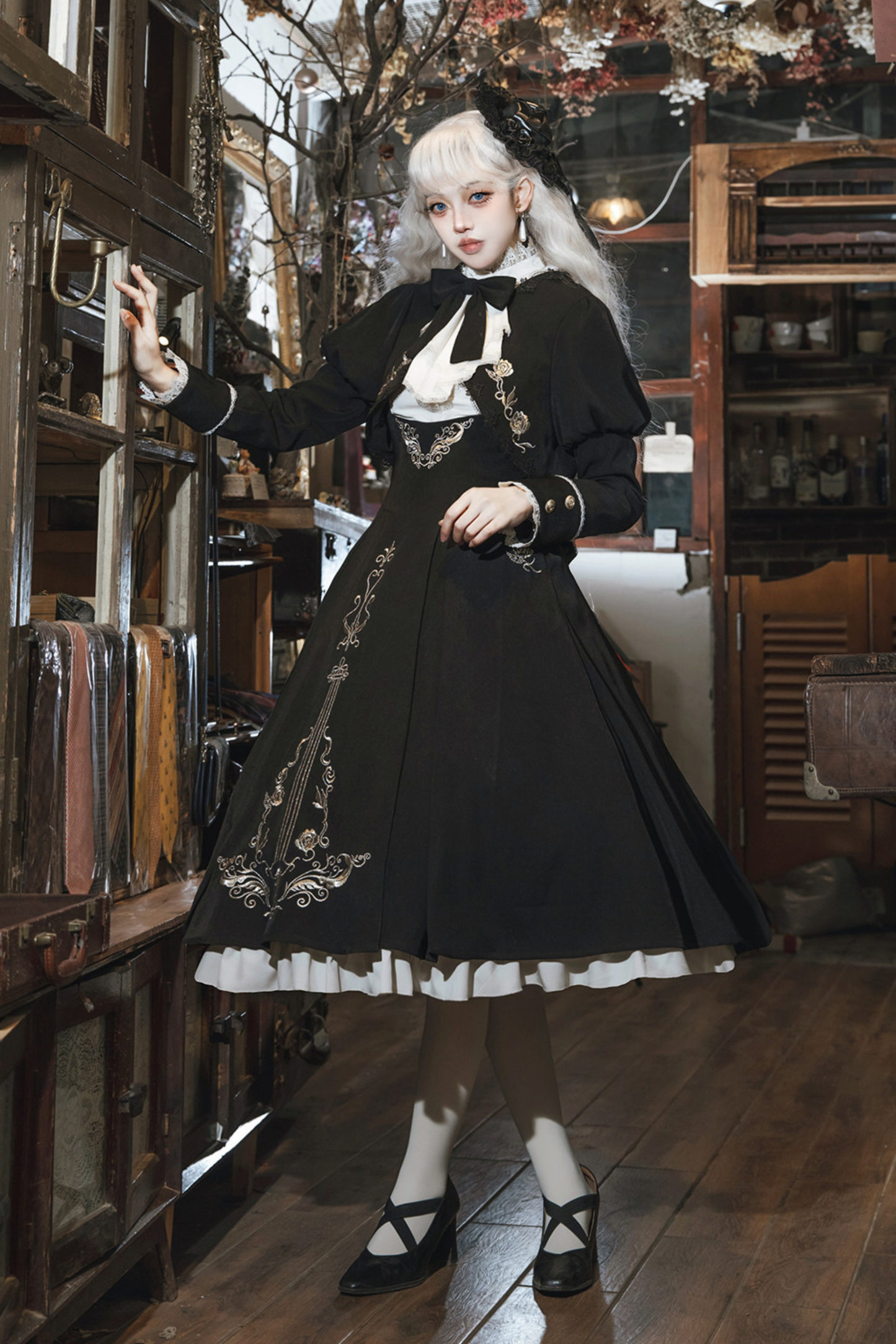 [pre-order] Gothic Dark Suspender Long Dress + Shirt + Jacket