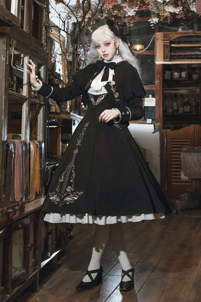 [pre-order] Gothic Dark Suspender Long Dress + Shirt + Jacket