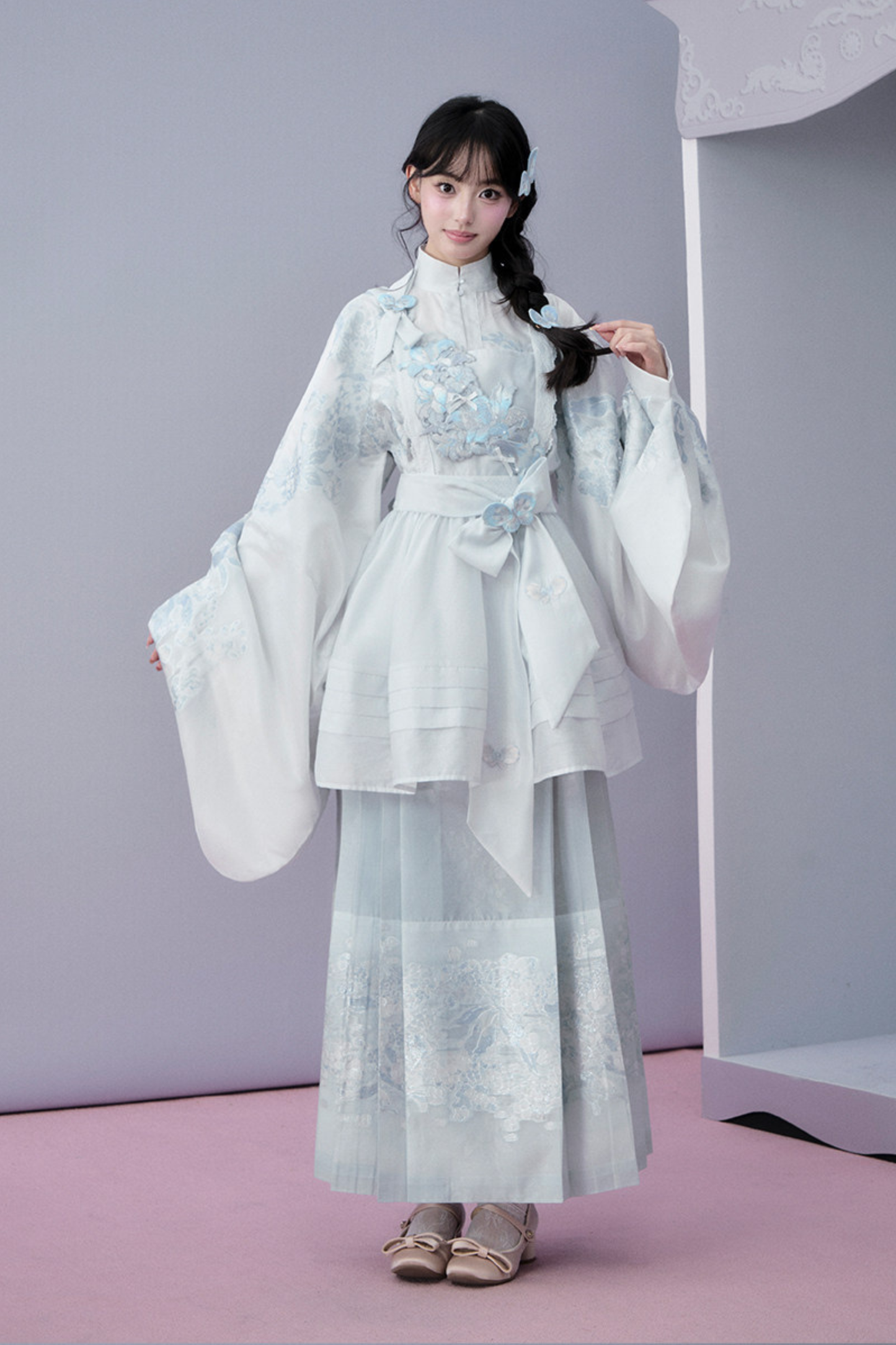 Water Mist Pure Chinese-style Jacket + Skirt + Overskirt