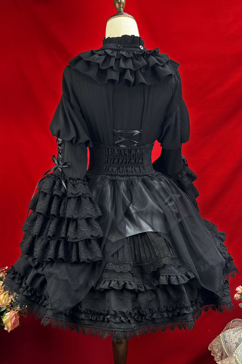 Princess Sleeve Lolita Gothic Blouse + Flare Skirt + Waist Belt