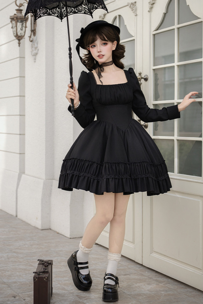 Gothic Dress + Fake Collar + Hat