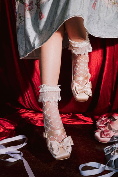 Lace-up Ribbon Satin Square Toe Shoes