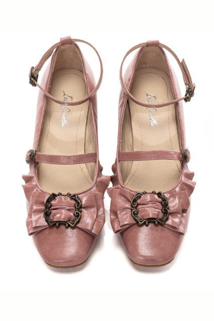 Leather Ribbon Ruffle Lolita Heels