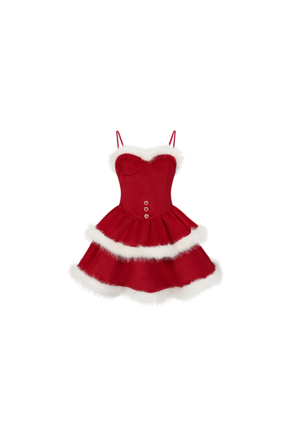 Red Velvet Cake Fur Coat + Suspender Skirt + Sleeves