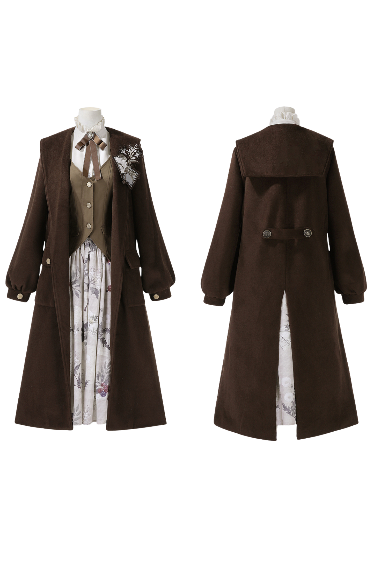 Retro Long Coat + Skirt + Shirt + Vest