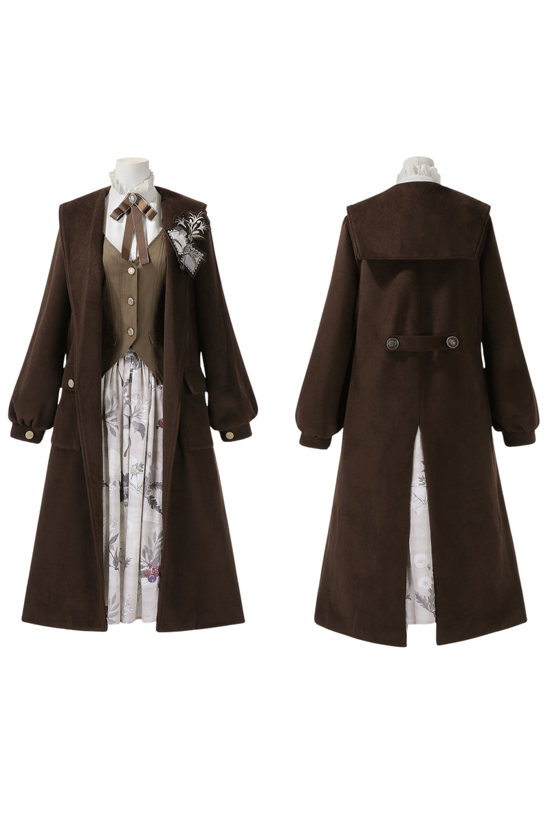 Retro Long Coat + Skirt + Shirt + Vest