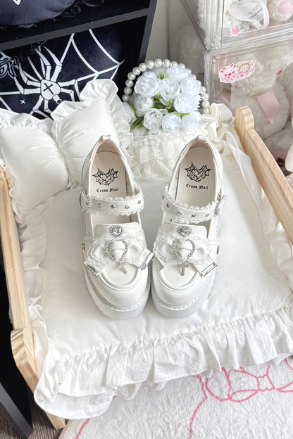 Jewel Cross Ribbon Shoes