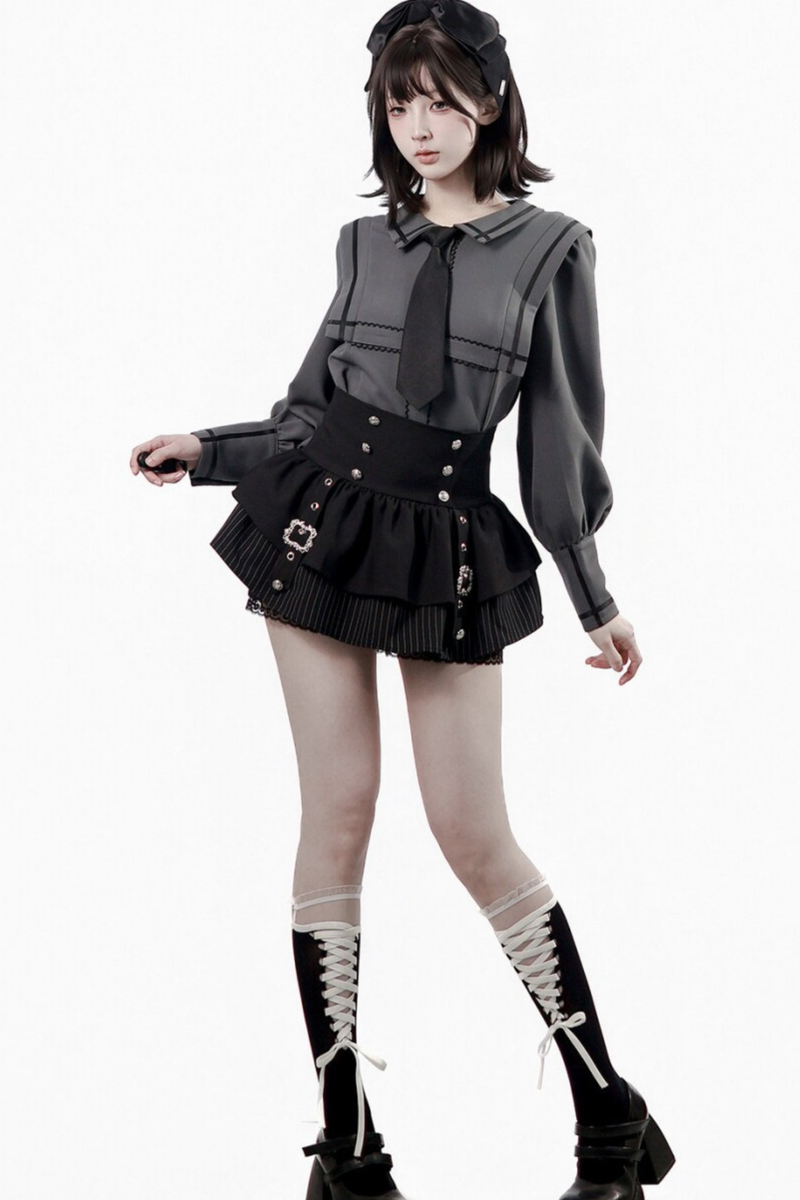Dark Color Shirt + Mermaid Skirt + Shorts + Girdle + Tie