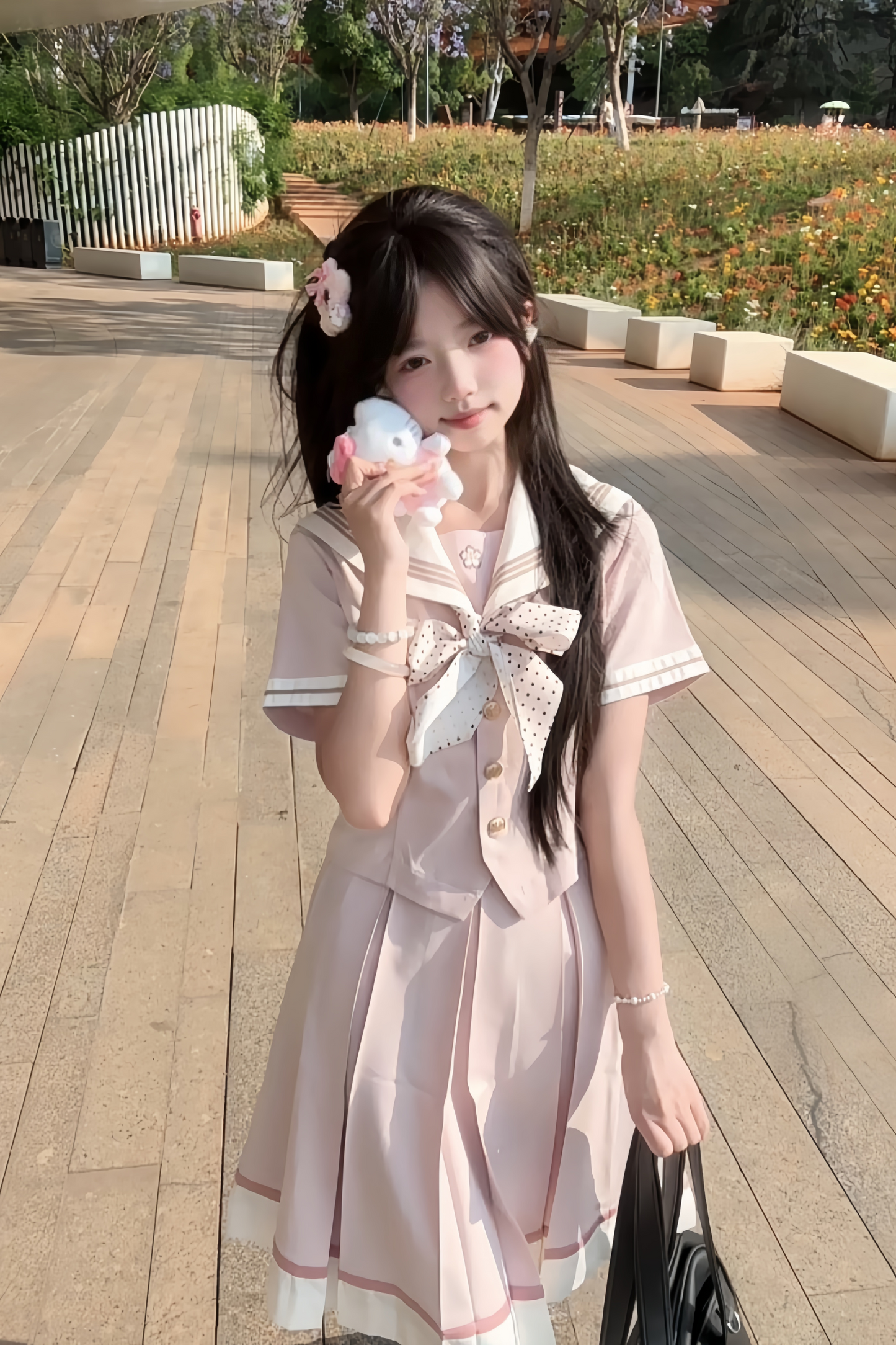 [pre-order] Retro Sweet College Tops + Pleated Skirt