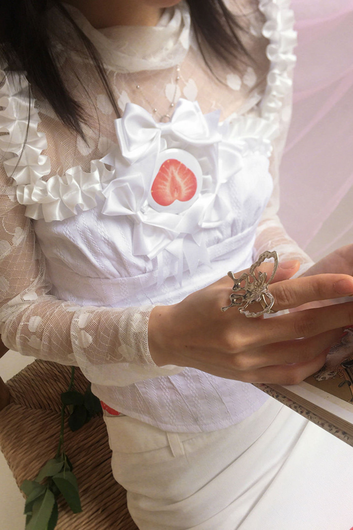 Cherry Sheer Turtleneck Top