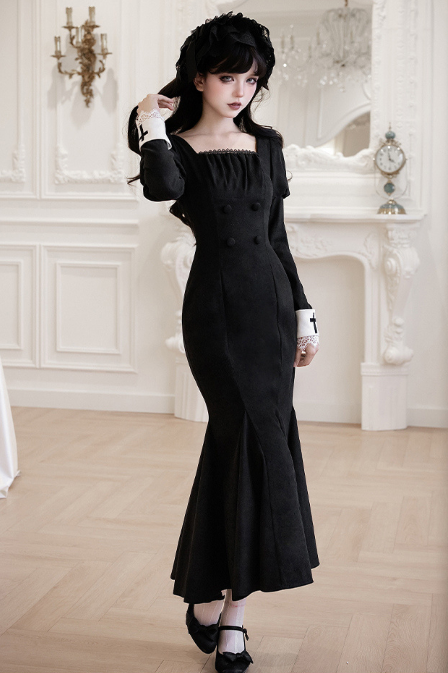 Mermaid Dress + Lace-up Short Dress + Cloak + Collar + Ribbon Brooch
