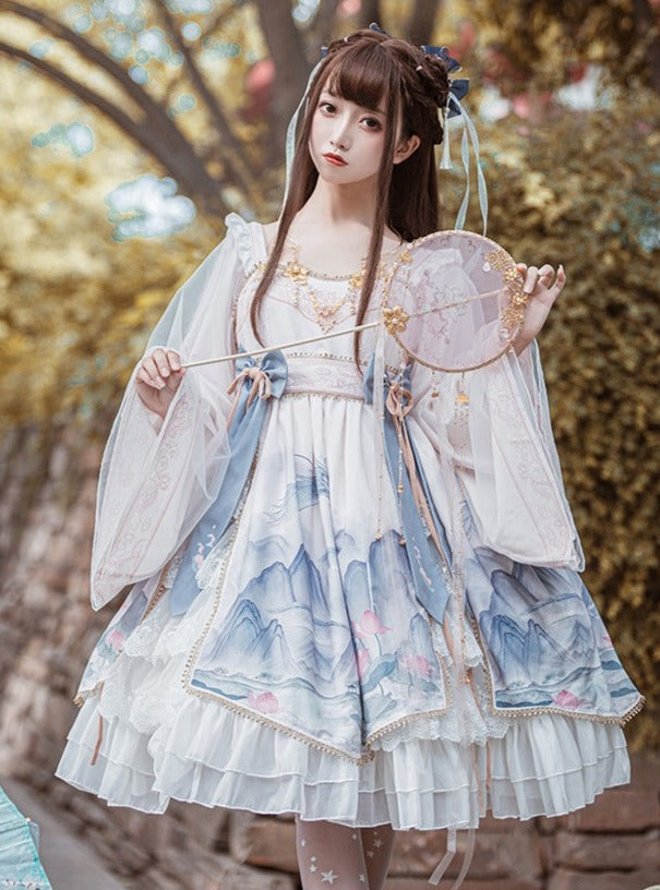 Layered Ruffle Kimono Dress With Attached Collar