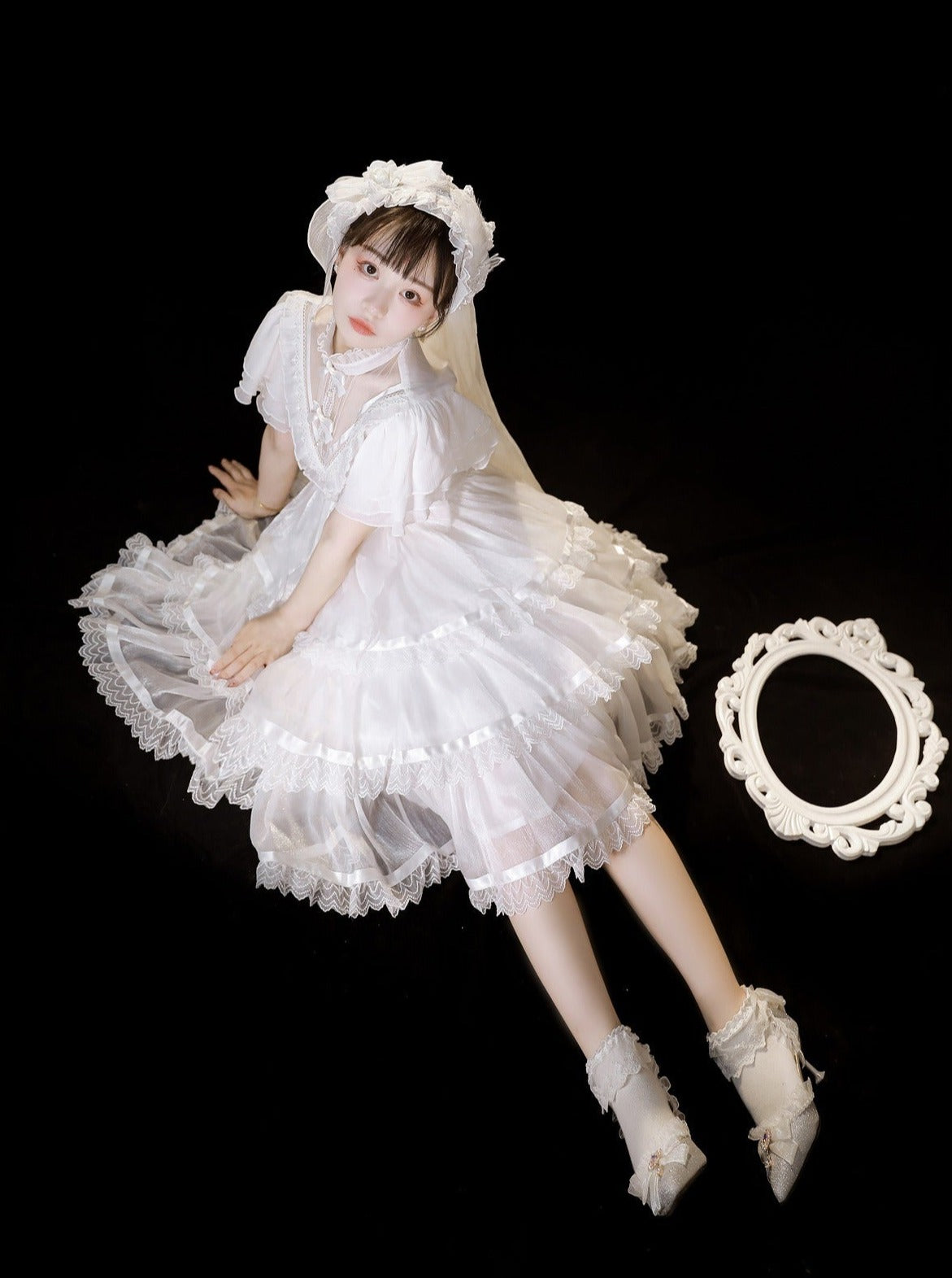 Stand Collar Ruffle Tiered Airy Dress