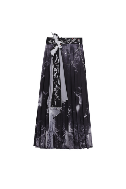 Retro Dark China Skirt + Camisole + Sheer Coat