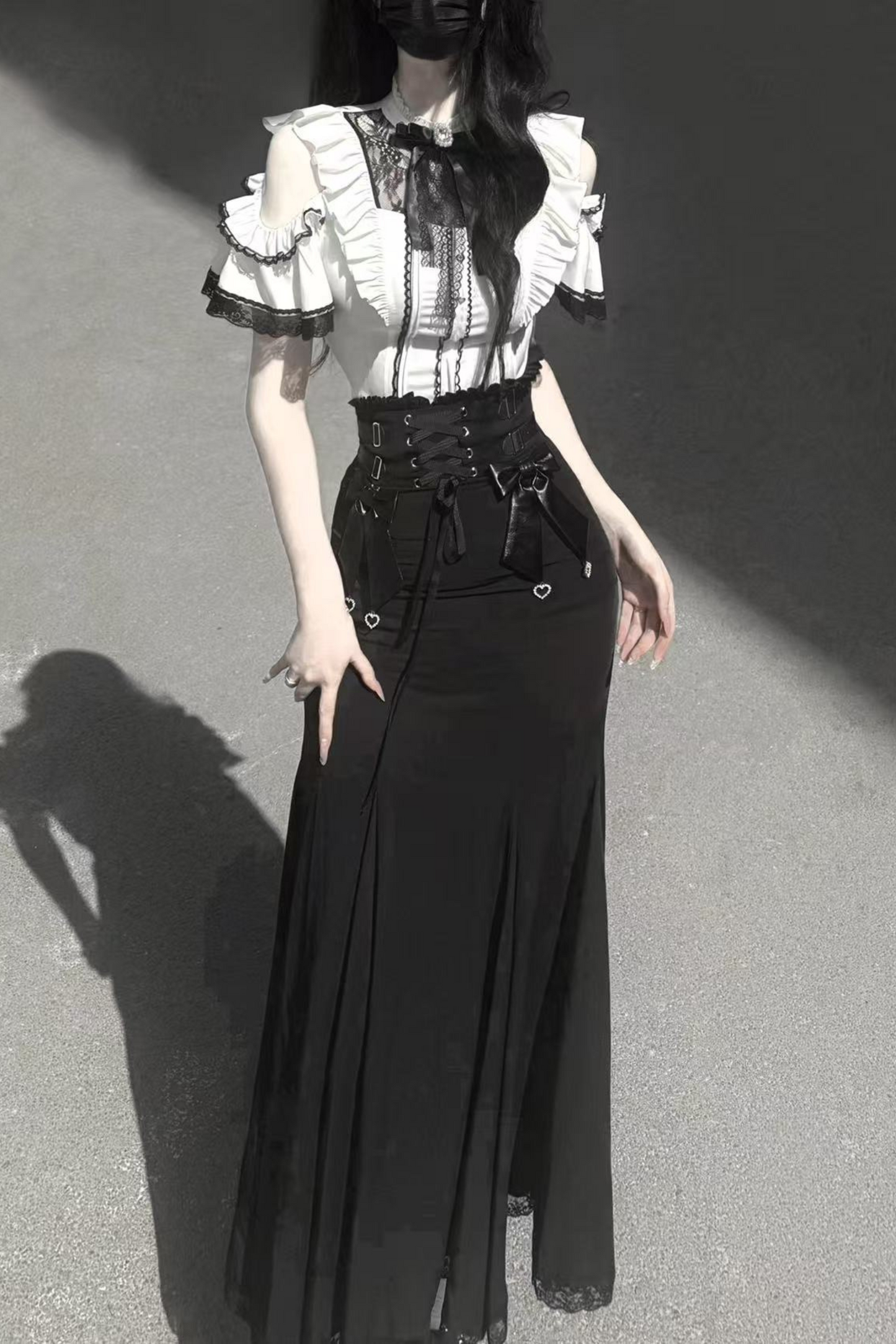 [pre-order] Off-shoulder Ruffle Tops + Mermaid Skirt + Ribbon