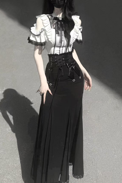 [pre-order] Off-shoulder Ruffle Tops + Mermaid Skirt + Ribbon