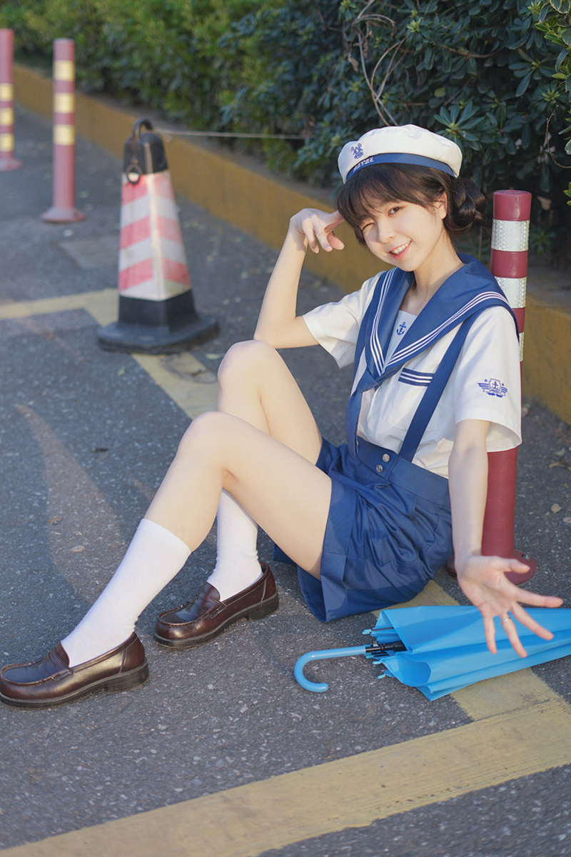 Sailor Shirt + Suspender Shorts + Tie + Beret