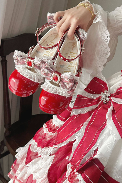 Polka Dot Lolita Ribbon High Heels