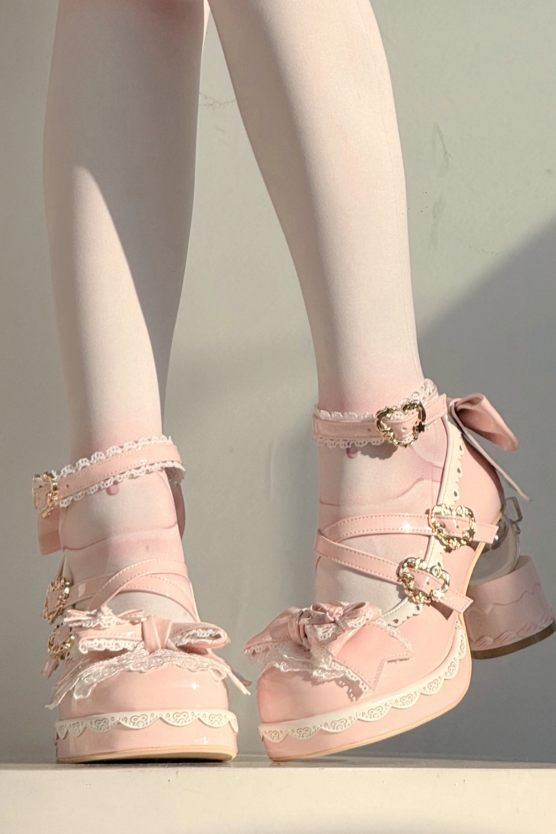 Ribbon Lace Lolita Crystal Heels