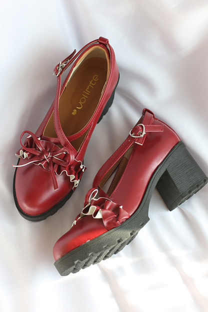 Ruffled Cross Design Lolita Shoes
