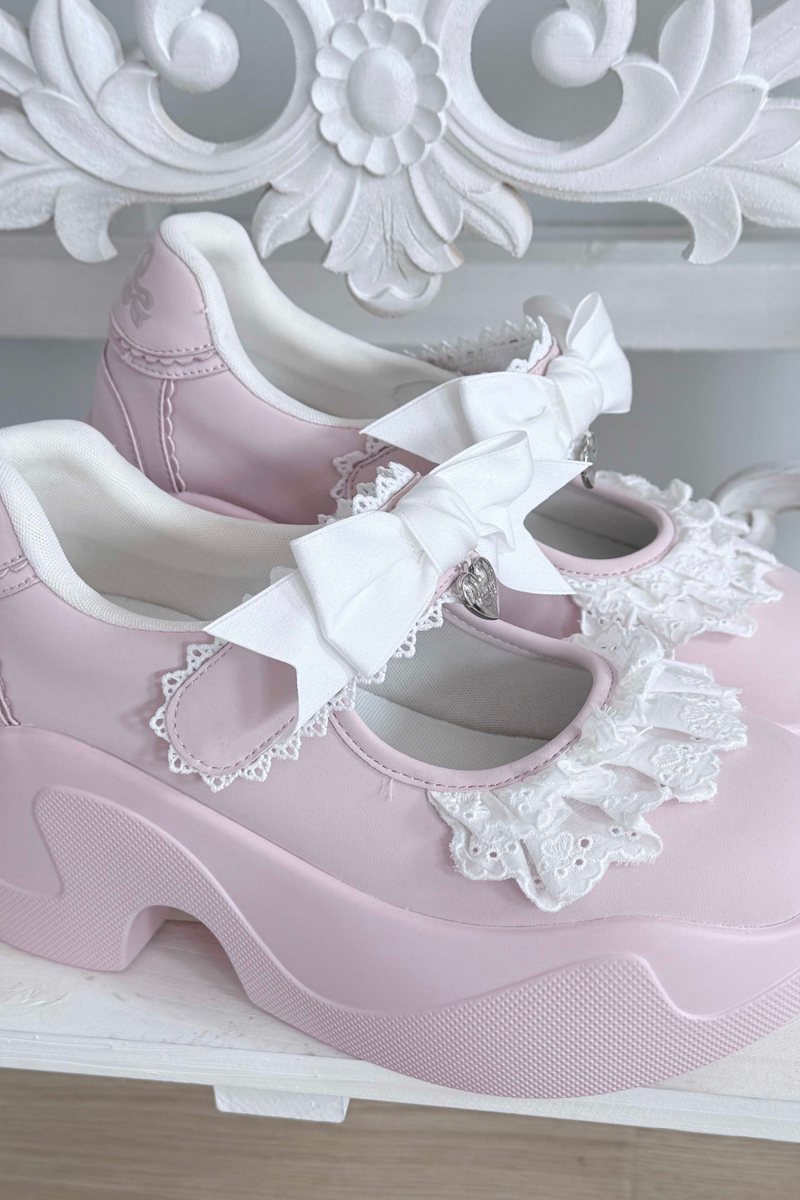 Ruffle Lace Ribbon Platform Shoes
