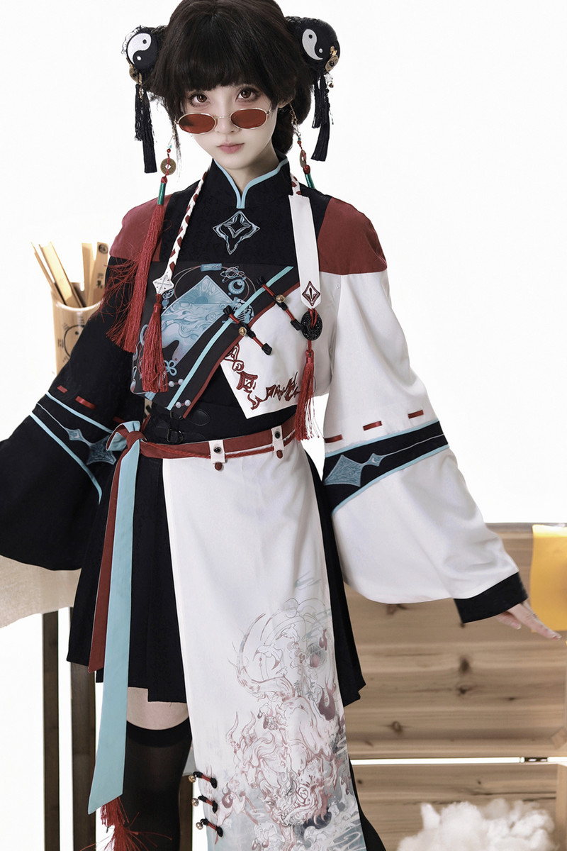 Devil's Chinese-style Jacket + Camisole + Pleated Skirt + Skirt Curtains