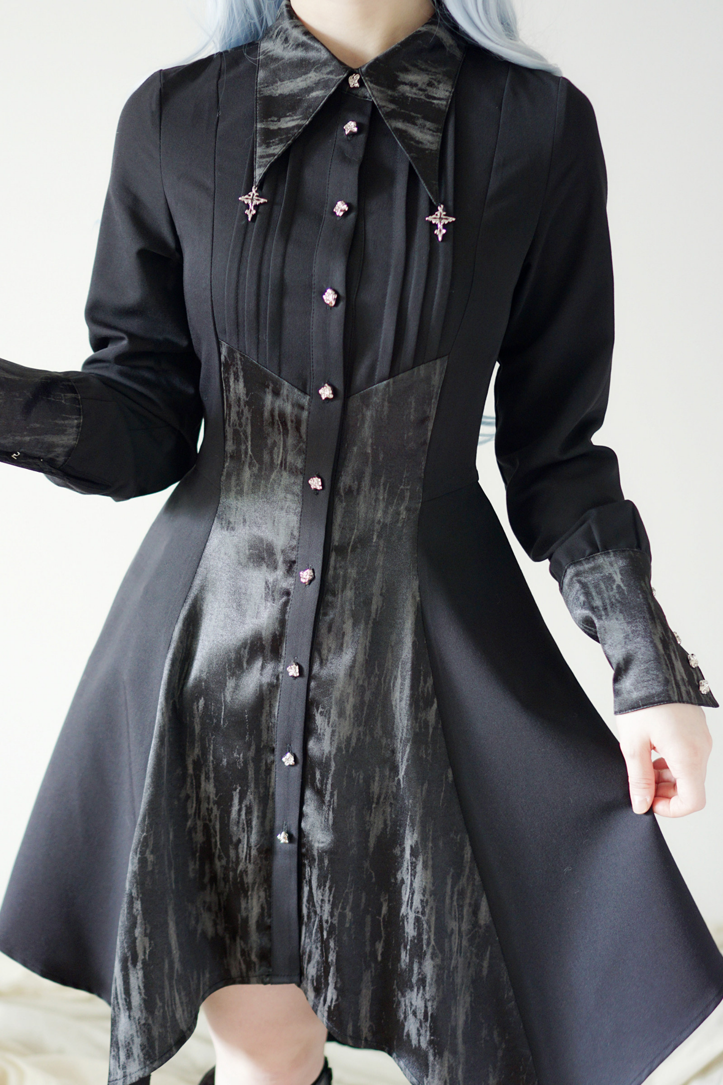 High Collar Blocking Asymmetrical Dress