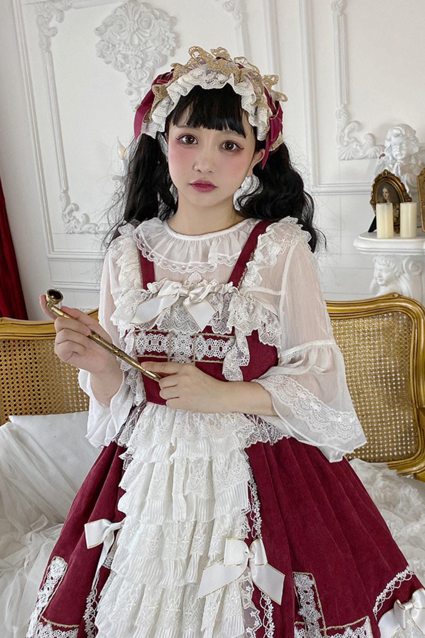 Gothic Doll Lace Jumperskirt + Baby Cap + Hairband + Shawl