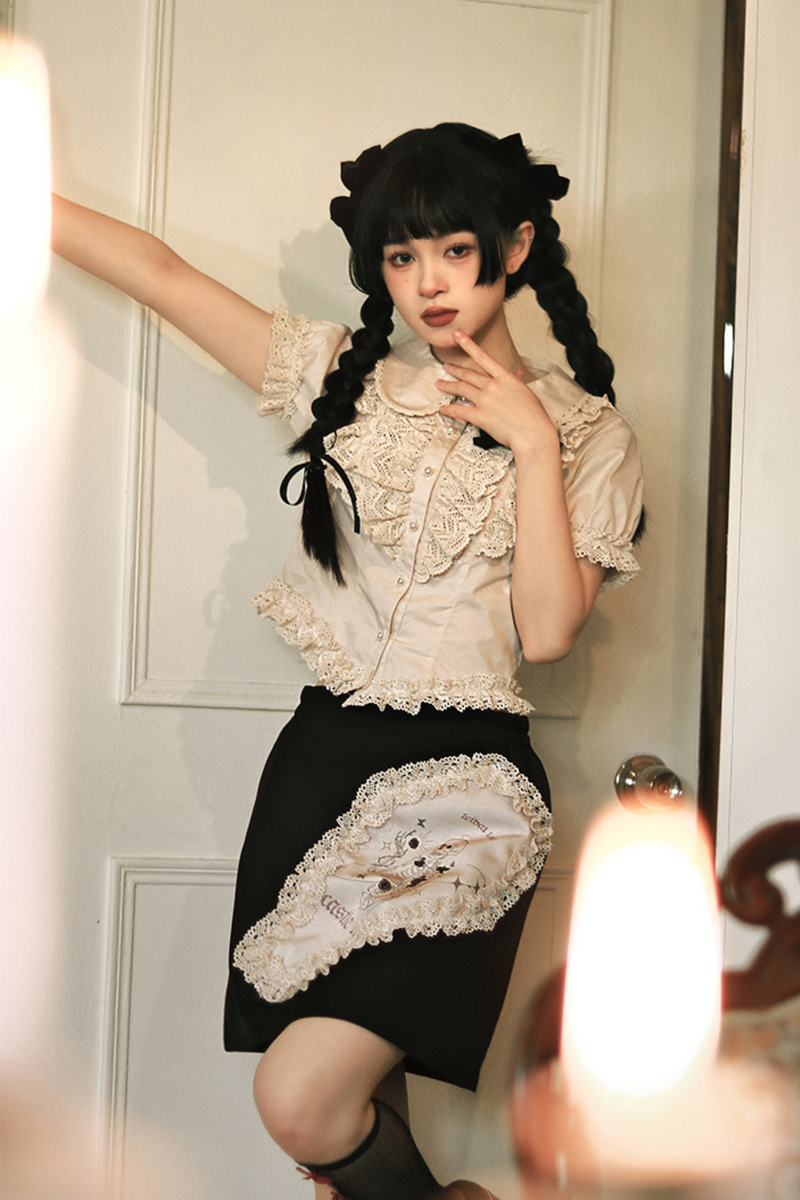 Ruffle Lace Shirt + Tiered Skirt