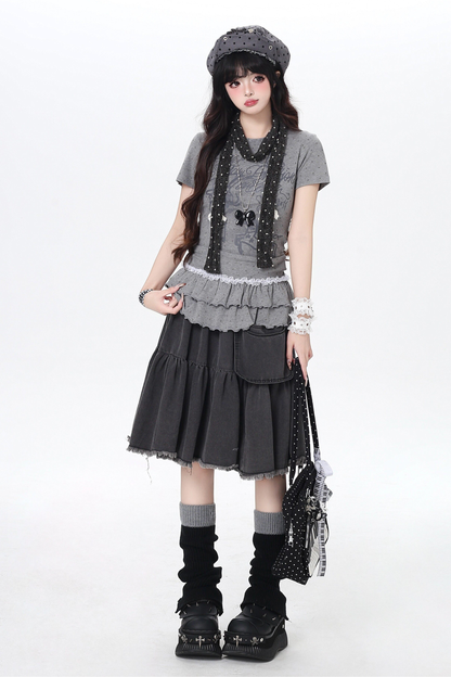 Polka Dot Ruffle Slim-fit Top