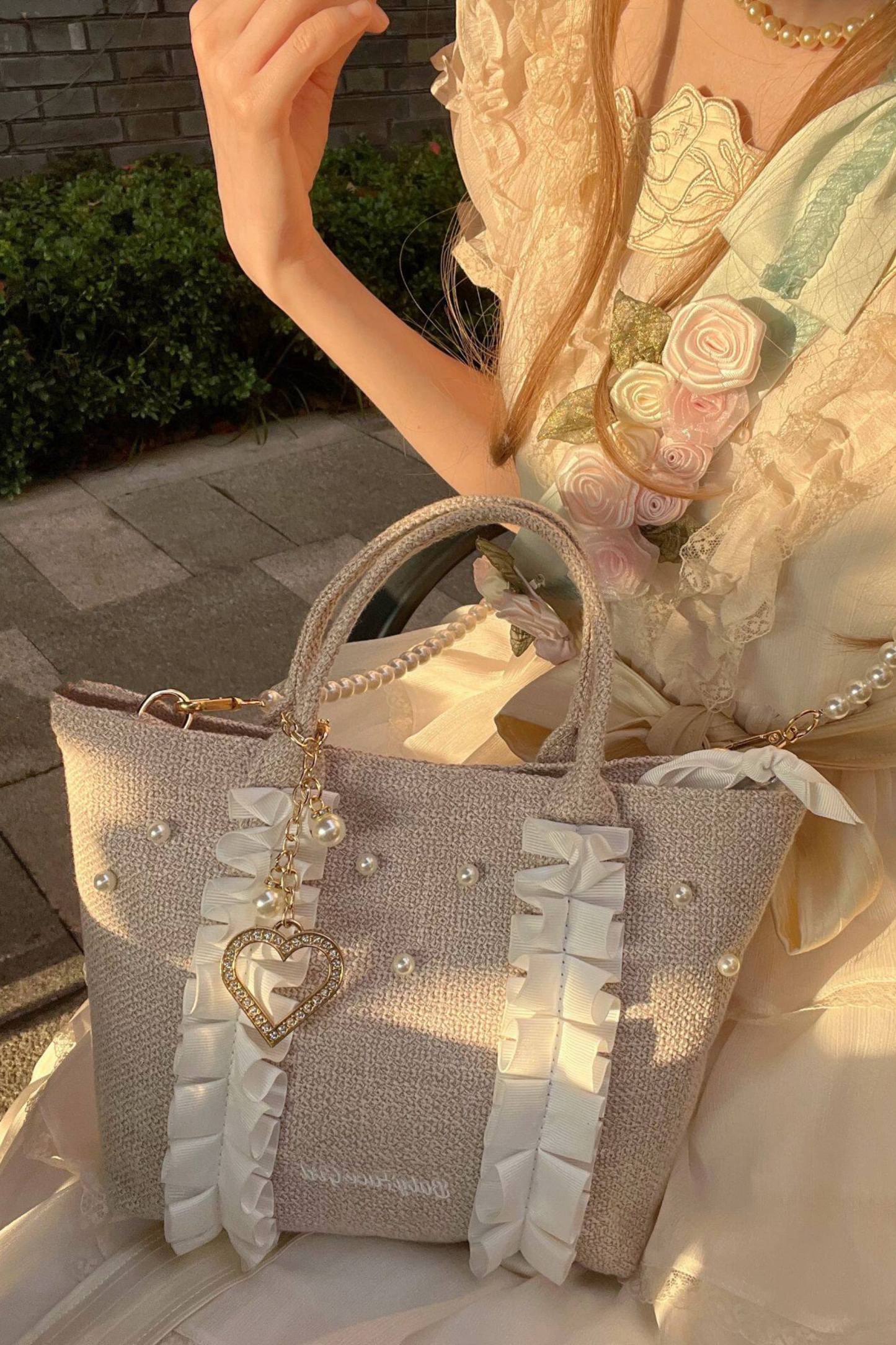 Sweetheart Pearl Ruffle Bag