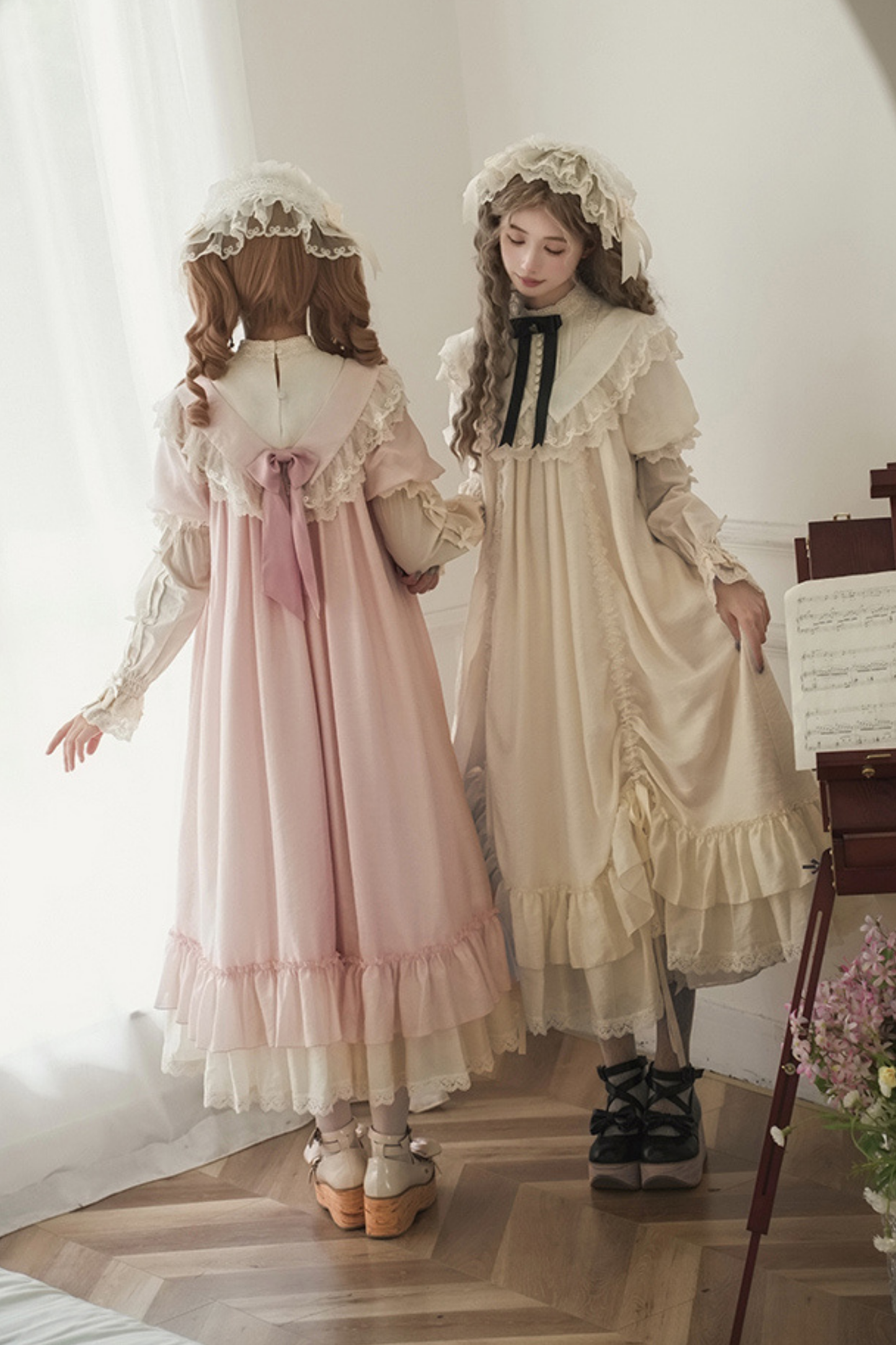 [pre-order] Rose Ruffle Lolita Dress + Dress + Belt + Brooch + Ribbon + Headband + Sleeve