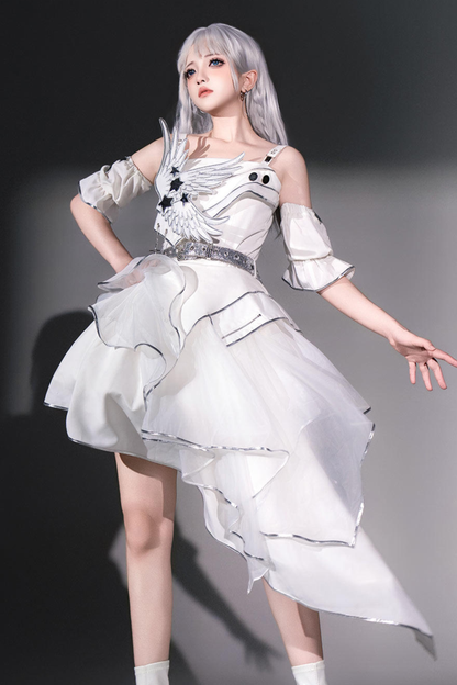 Silver Cyberpunk Lolita Dress + Sleeves + Belt