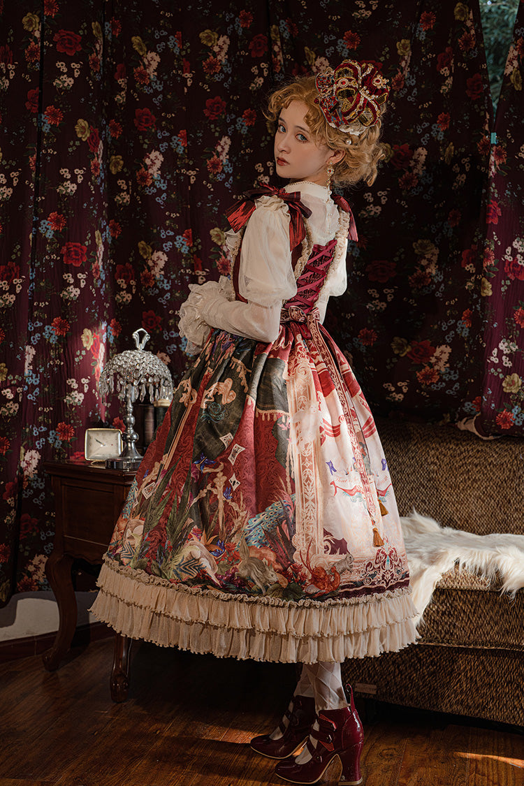Red [kaleidoscope of Dreams] Sleeveless Double-layered Print Embroidery Bowknot Classic Lolita Jsk Dress