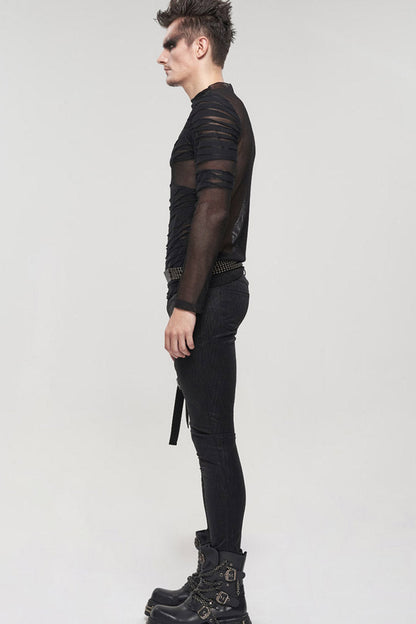 Black Gothic Bandage Design Net Yarn Perspective Sweater