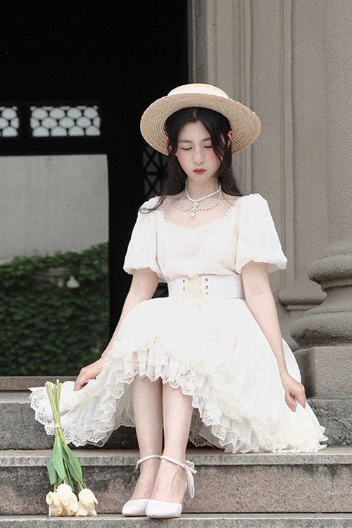 Tulip Square Collar Lantern Sleeves Multi-layer Ruffled Classic Lolita Op Dress Short Version