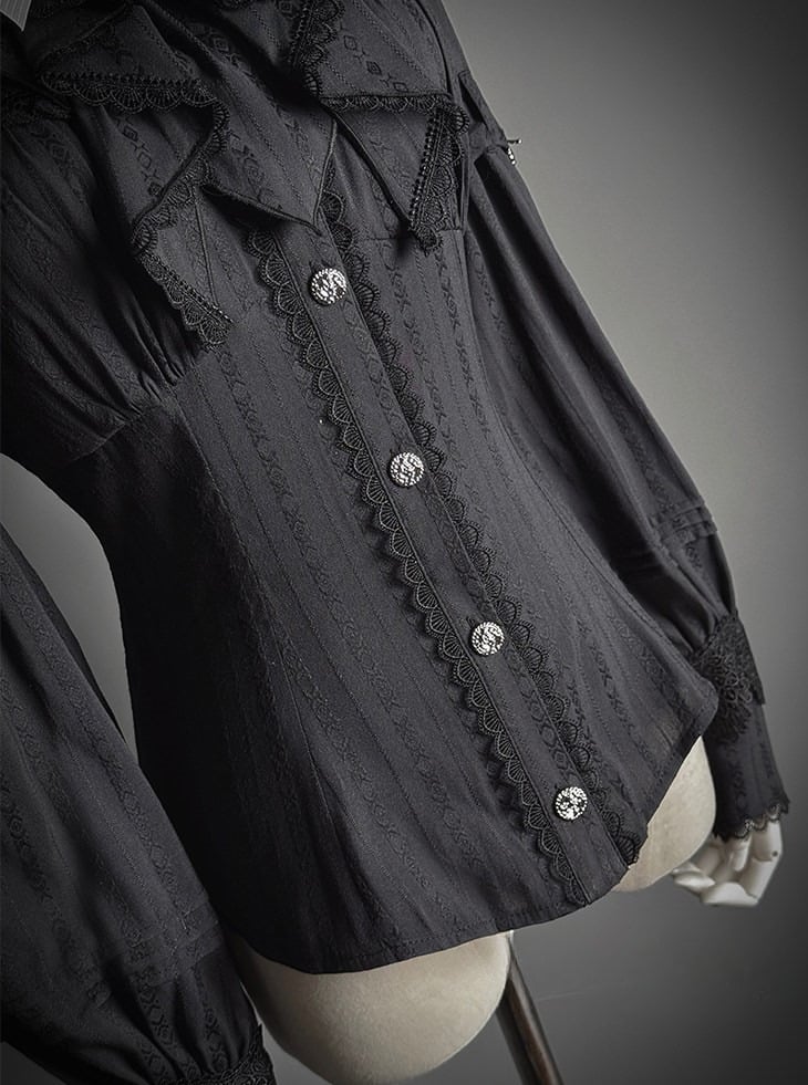 [pre-order Deadline: February 23] Dawnbreaker Gothic Ruffle Stand Collar Jacquard Ribbon Shirt
