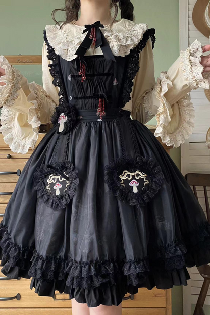 Ruffled Beaded Gothic Straps Printed Dress