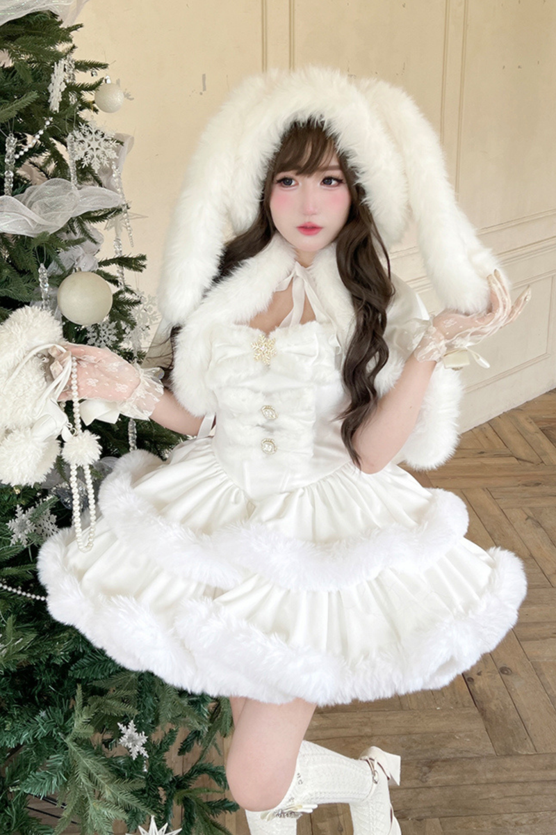 Angora Fur Princess Dress + Rabbit Cape + Sheer Tail