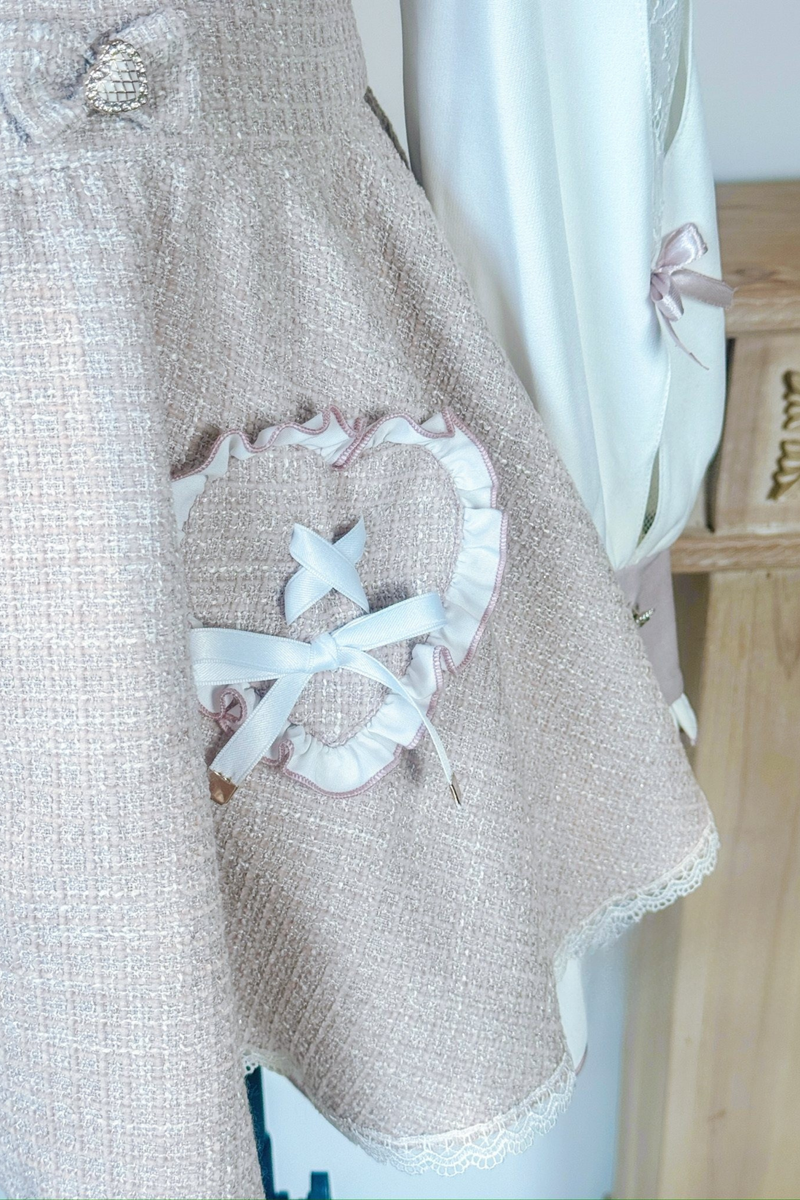 Lace Shoulder Ribbon Blouse + Skirt