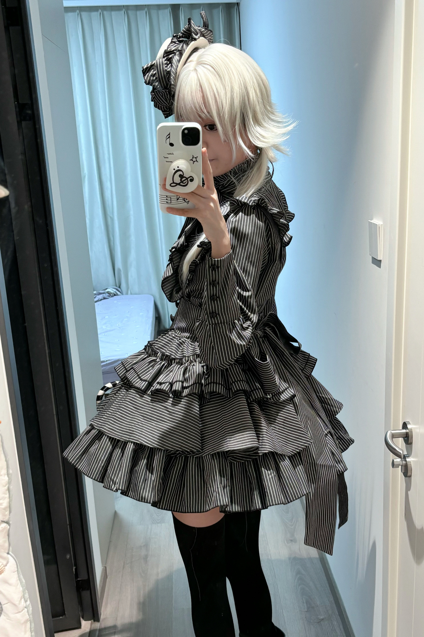 Striped Gothic Lolita Shirt + Tiered Skirt