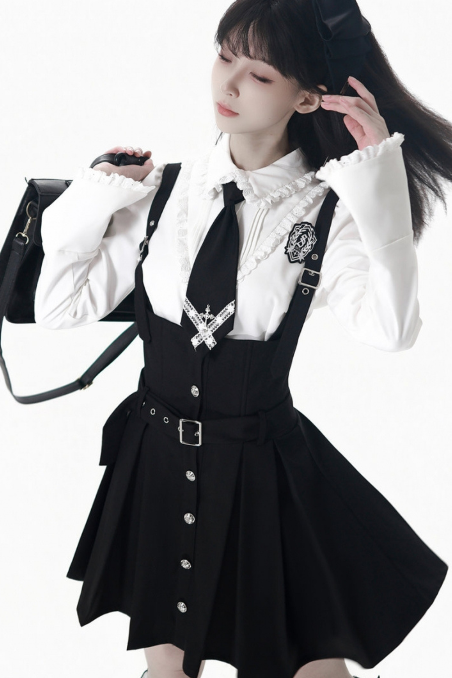 College Jacket + Suspender Skirt + Blouse + Tie