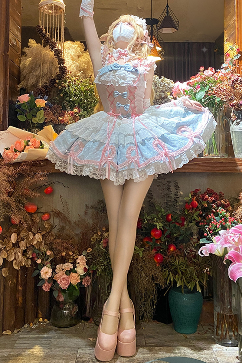 Butterfly Princess Lolita Dress + Petticoat + Clip + Ruffle Sleeve Shirt