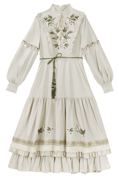 Pastoral Lolita Long Sleeve Dress + Vest + Scarf