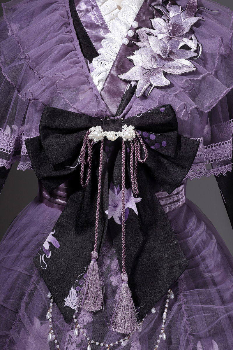 Dark Chinese-style Cross Collar Dress + Overdress + Skirt