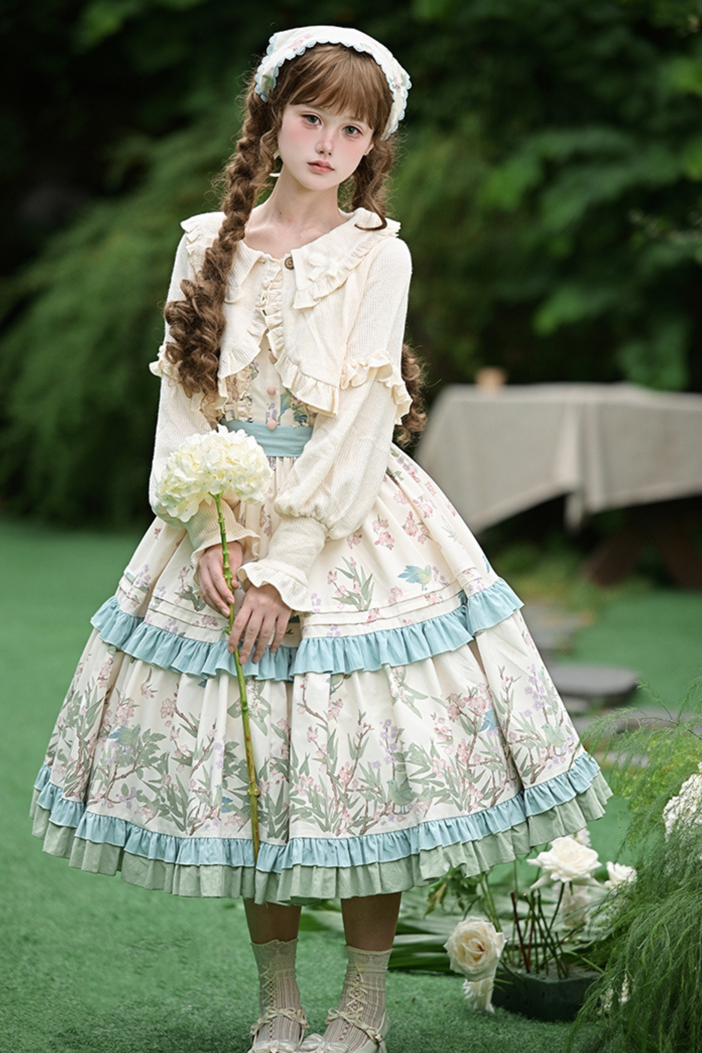 [pre-order] Forest Flower Dress + Suspender Skirt + Blouse + Cardigan + Scarf