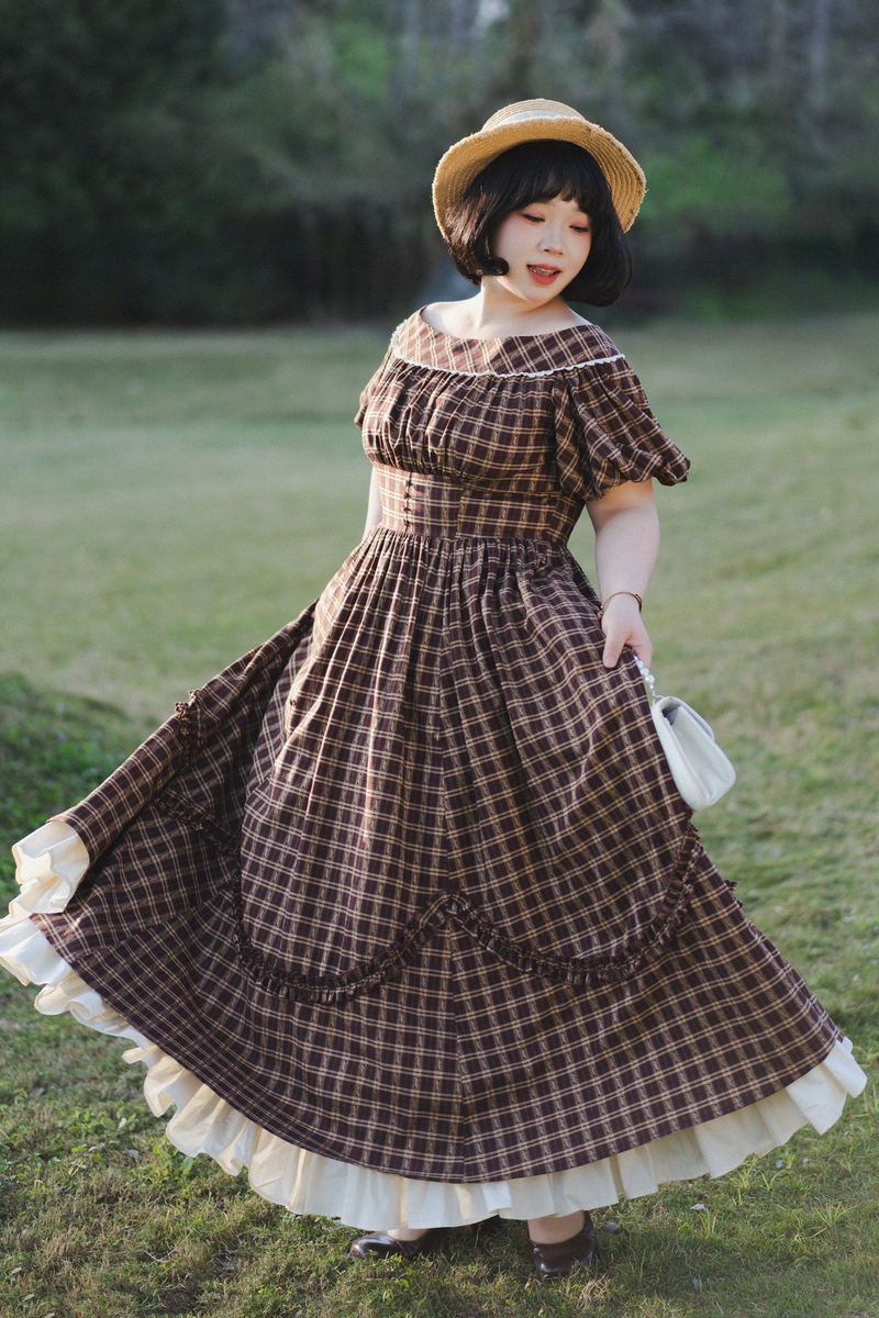 Forest Ward Retro Plaid Lolita Dress + Petticoat